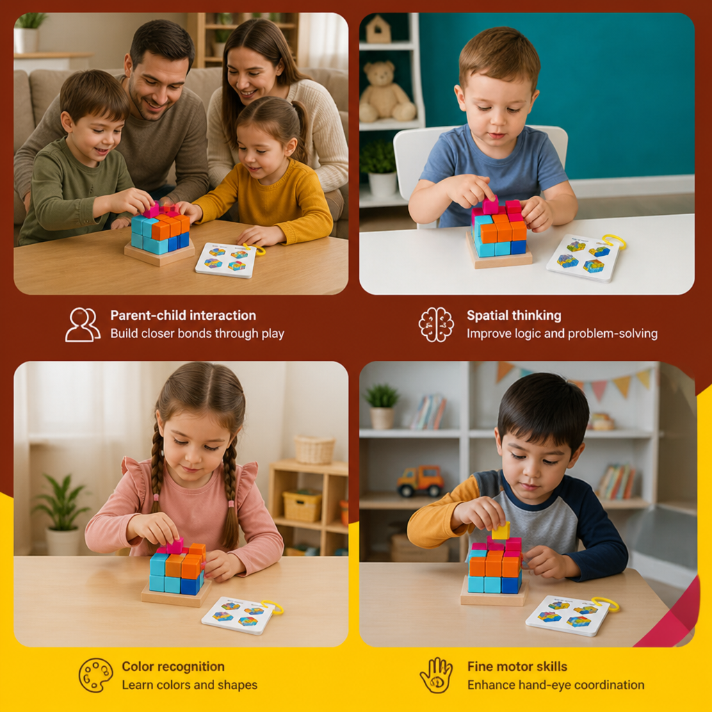 Montessori 3D Wooden Puzzle Blocks – Colorful Geometry & STEM Brain Training Game
