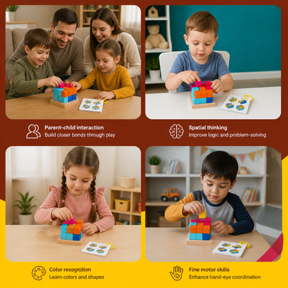 Montessori 3D Wooden Puzzle Blocks – Colorful Geometry & STEM Brain Training Game