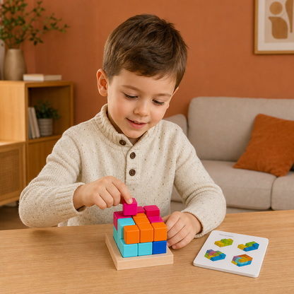 Montessori 3D Wooden Puzzle Blocks – Colorful Geometry & STEM Brain Training Game