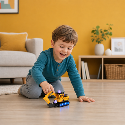 Electric Excavator Toy with Disco Ball, Music & Bump-and-Go Action