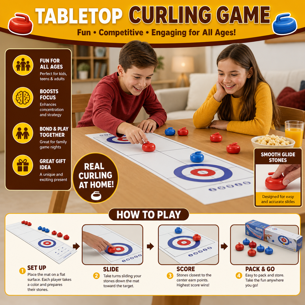 Portable Tabletop Curling Game – 2-Player Competition Set