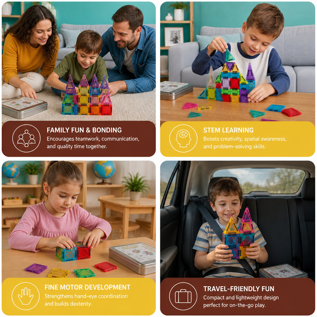 Magnetic Building Blocks Set for Kids – Travel-Friendly Storage Tin