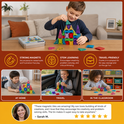 Magnetic Building Blocks Set for Kids – Travel-Friendly Storage Tin