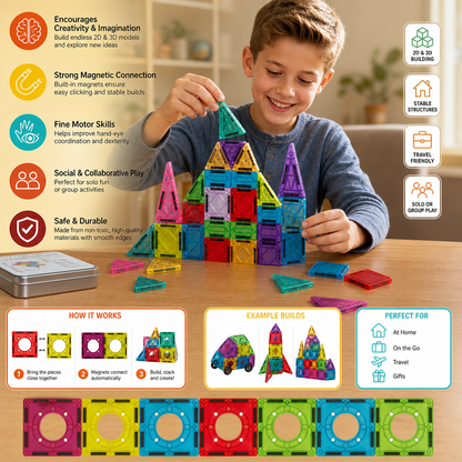 Magnetic Building Blocks Set for Kids – Travel-Friendly Storage Tin