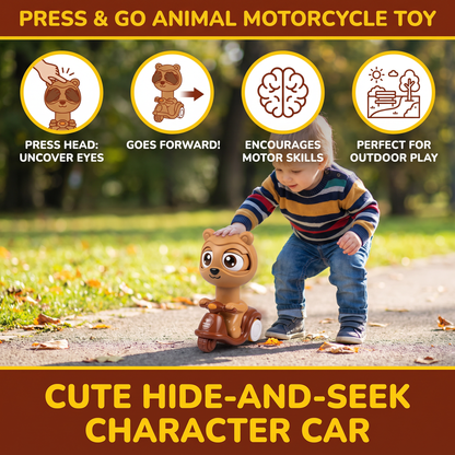 Press & Go Animal Motorcycle Toy – Cute Hide-and-Seek Character Car