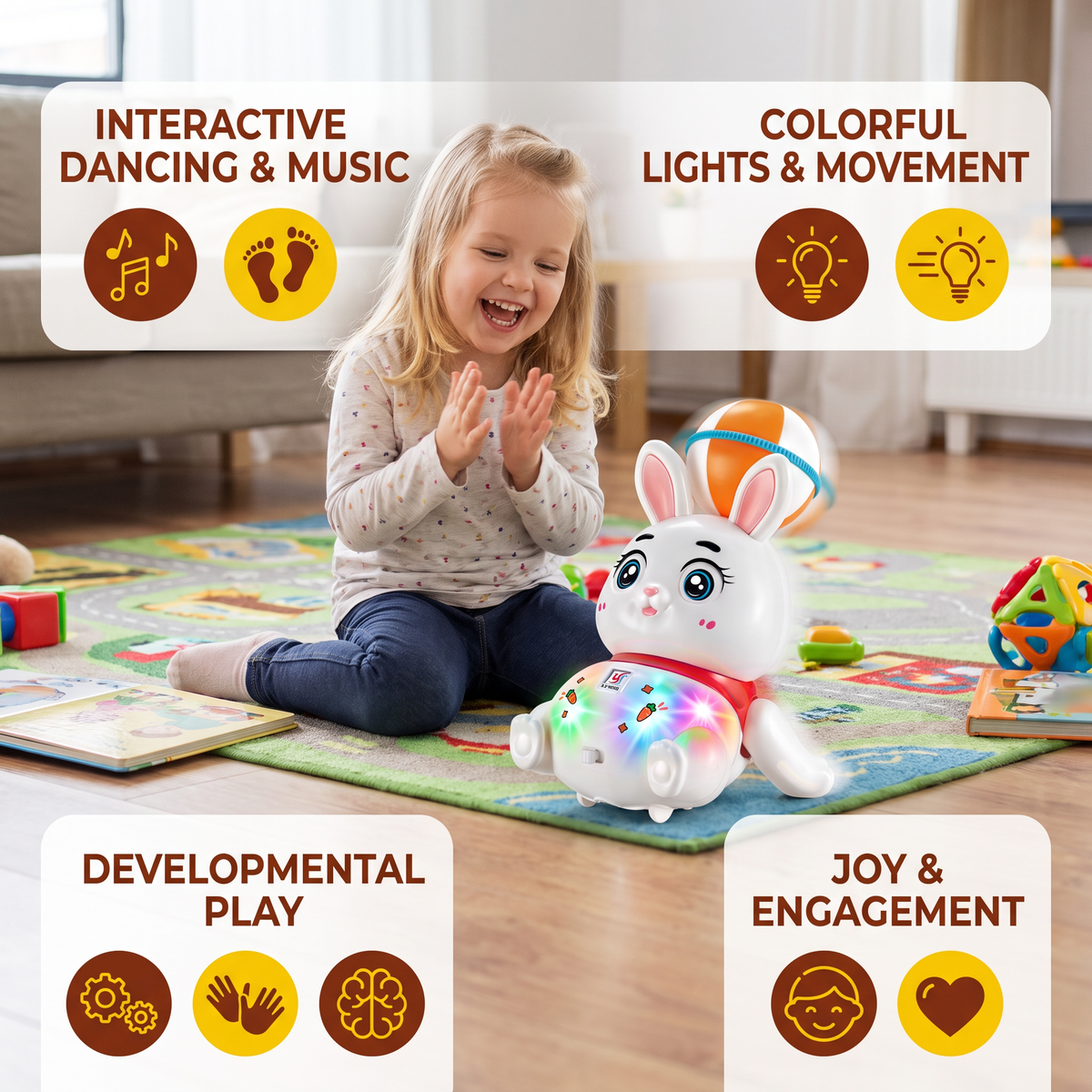 Interactive Dancing Rabbit Toy – Lights, Music & Fun Movement