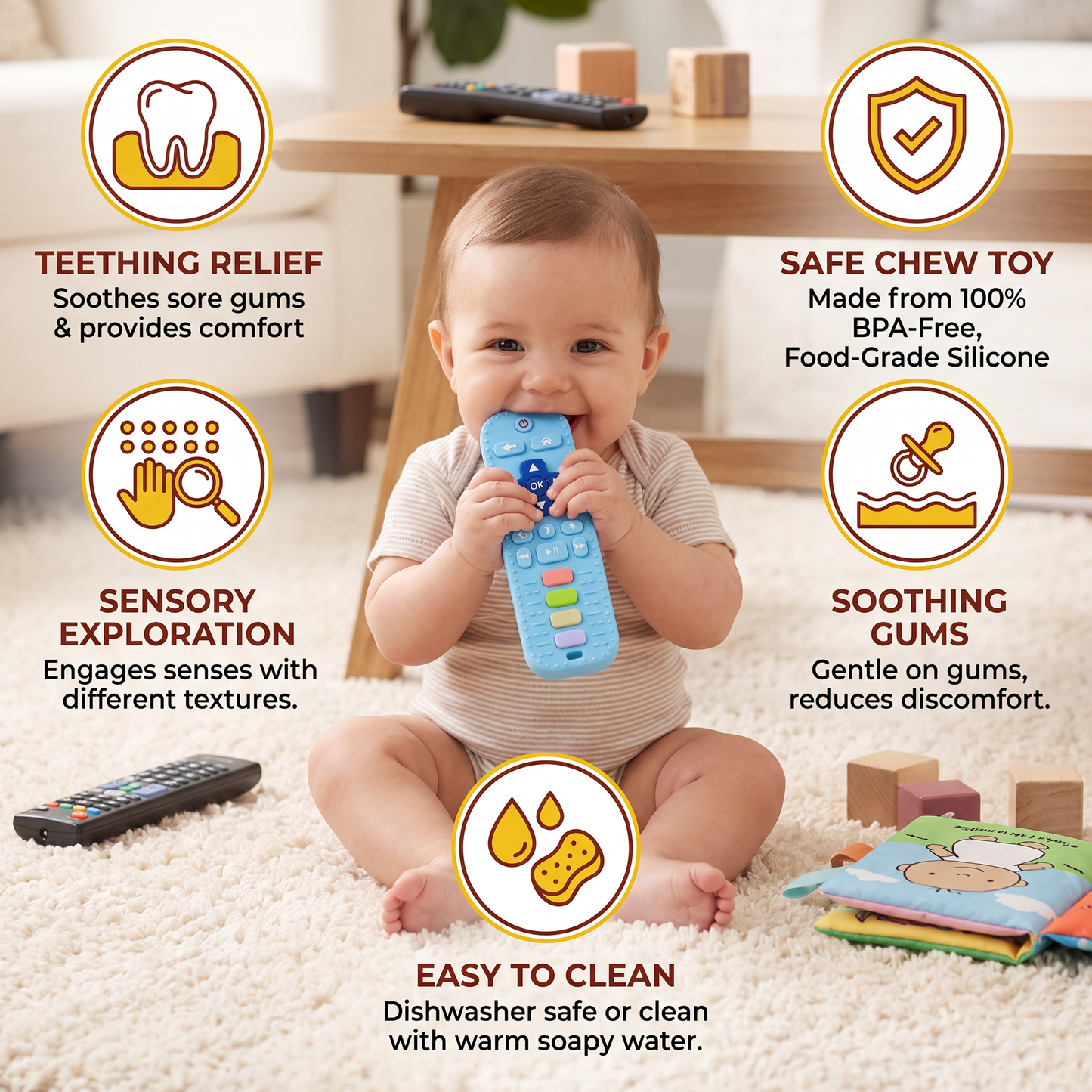 Silicone Remote Control Baby Teether – BPA-Free Sensory Chew Toy
