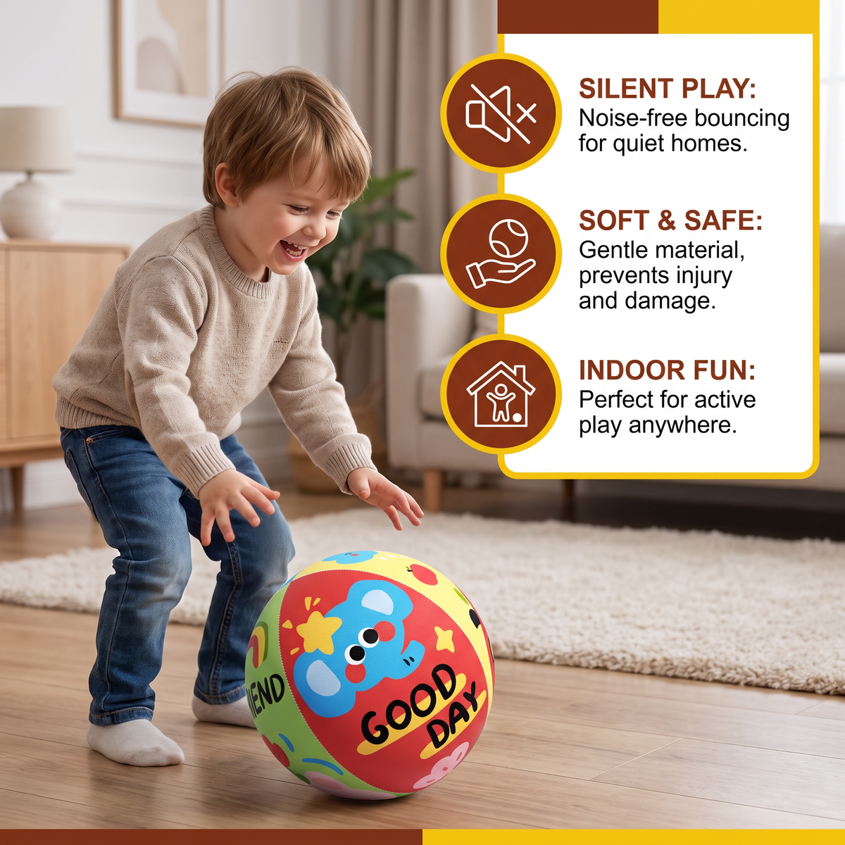 Soft & Safe Silent Indoor Play Ball for Kids