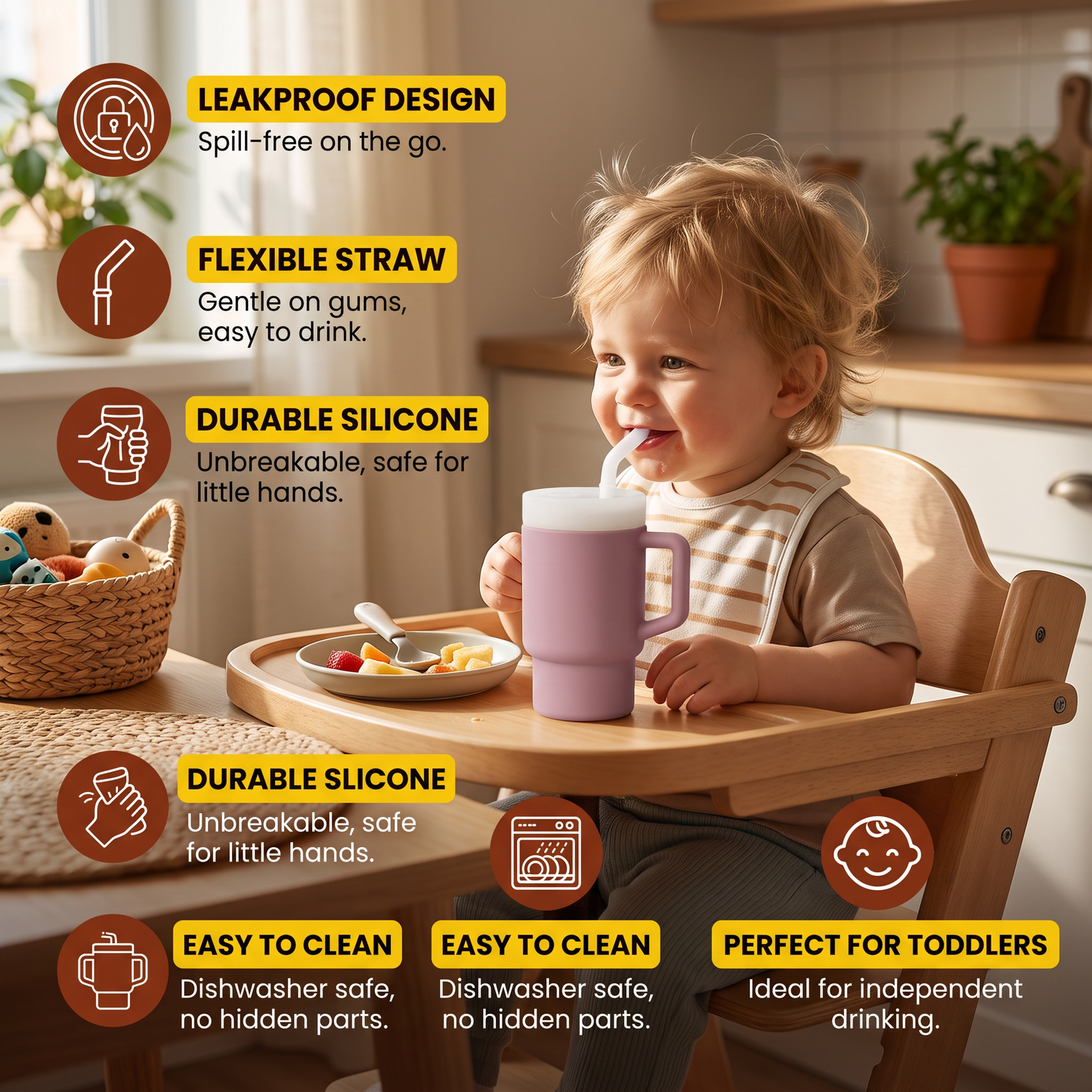 Leakproof Silicone Toddler Straw Cup