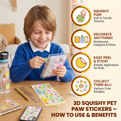3D Squishy Pet Paw Stickers – Cute Puffy Stickers for Kids