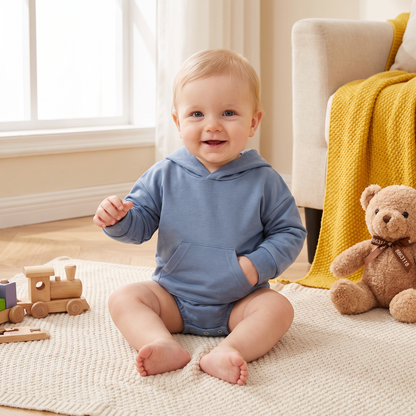 Hooded Baby Romper – Soft Long Sleeve Onesie with Front Pocket
