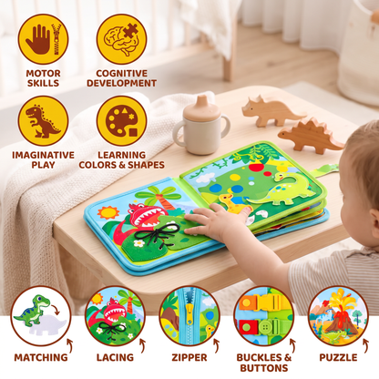 8-in-1 Montessori Dinosaur Busy Board Activity Book for Toddlers