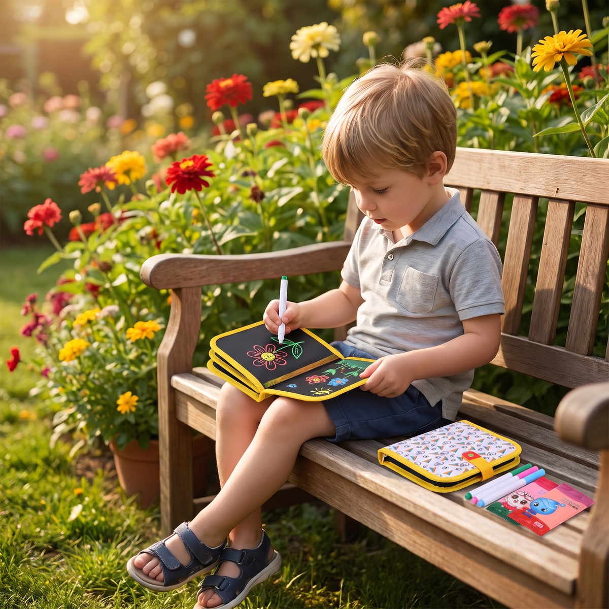 Portable reusable drawing book for children