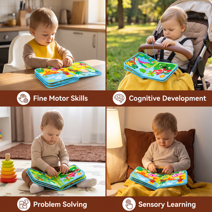 8-in-1 Montessori Dinosaur Busy Board Activity Book for Toddlers