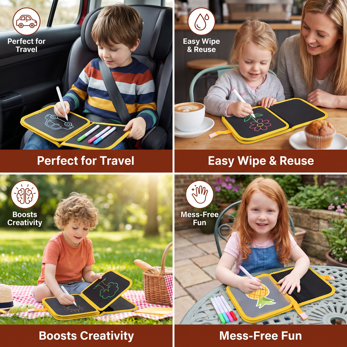 Portable reusable drawing book for children