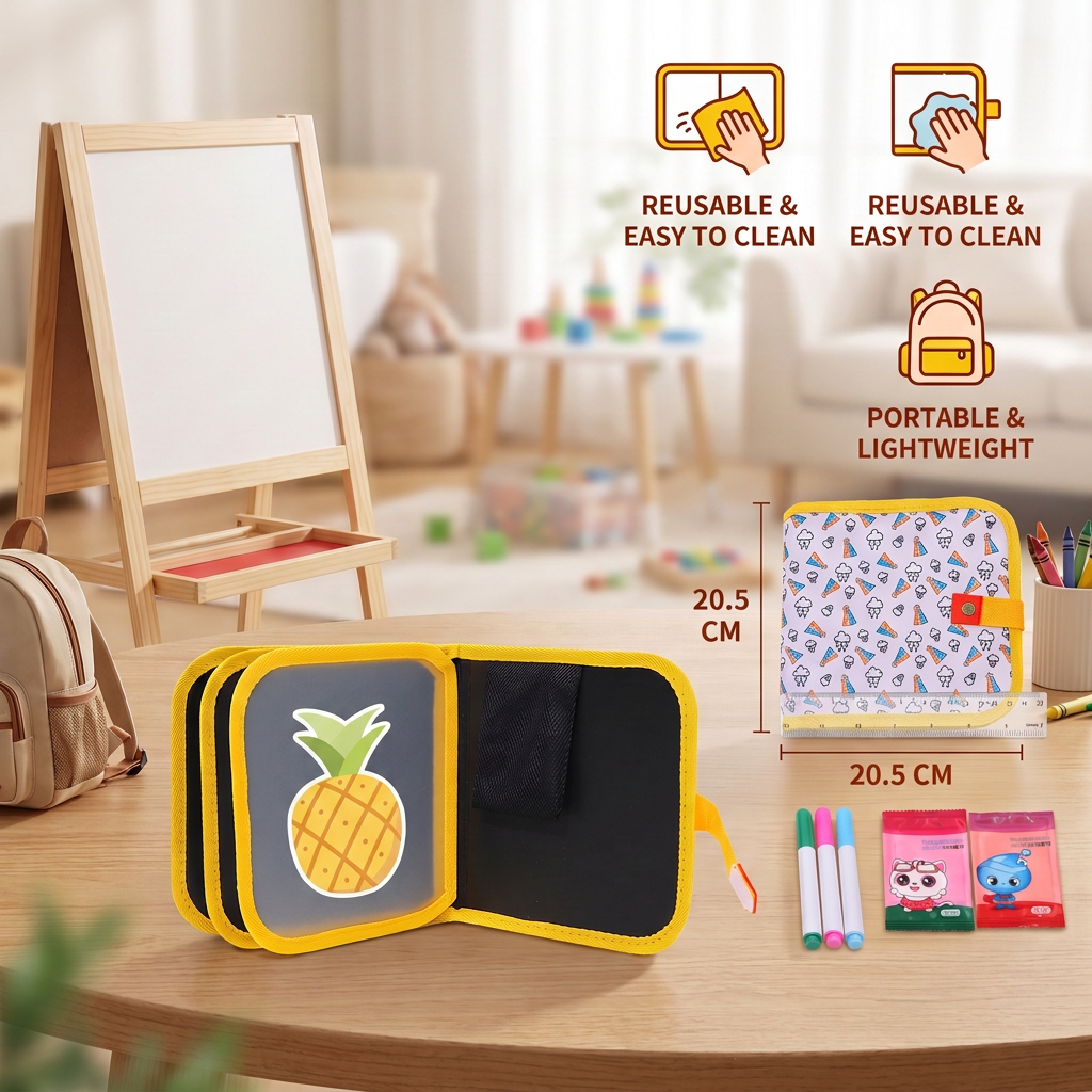 Portable reusable drawing book for children