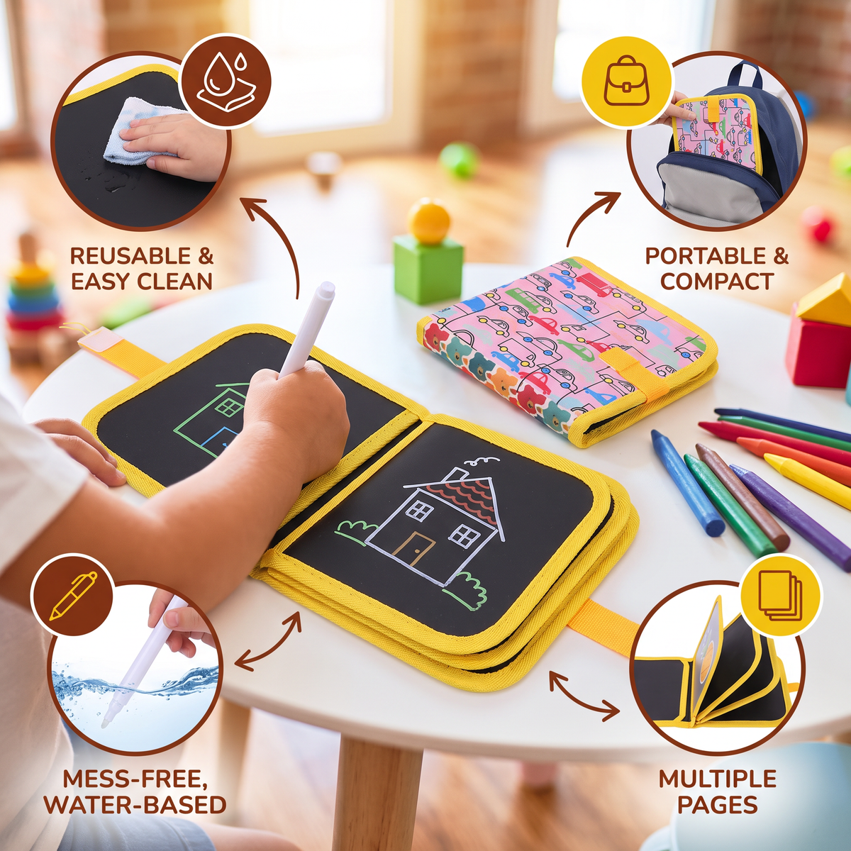 Portable reusable drawing book for children