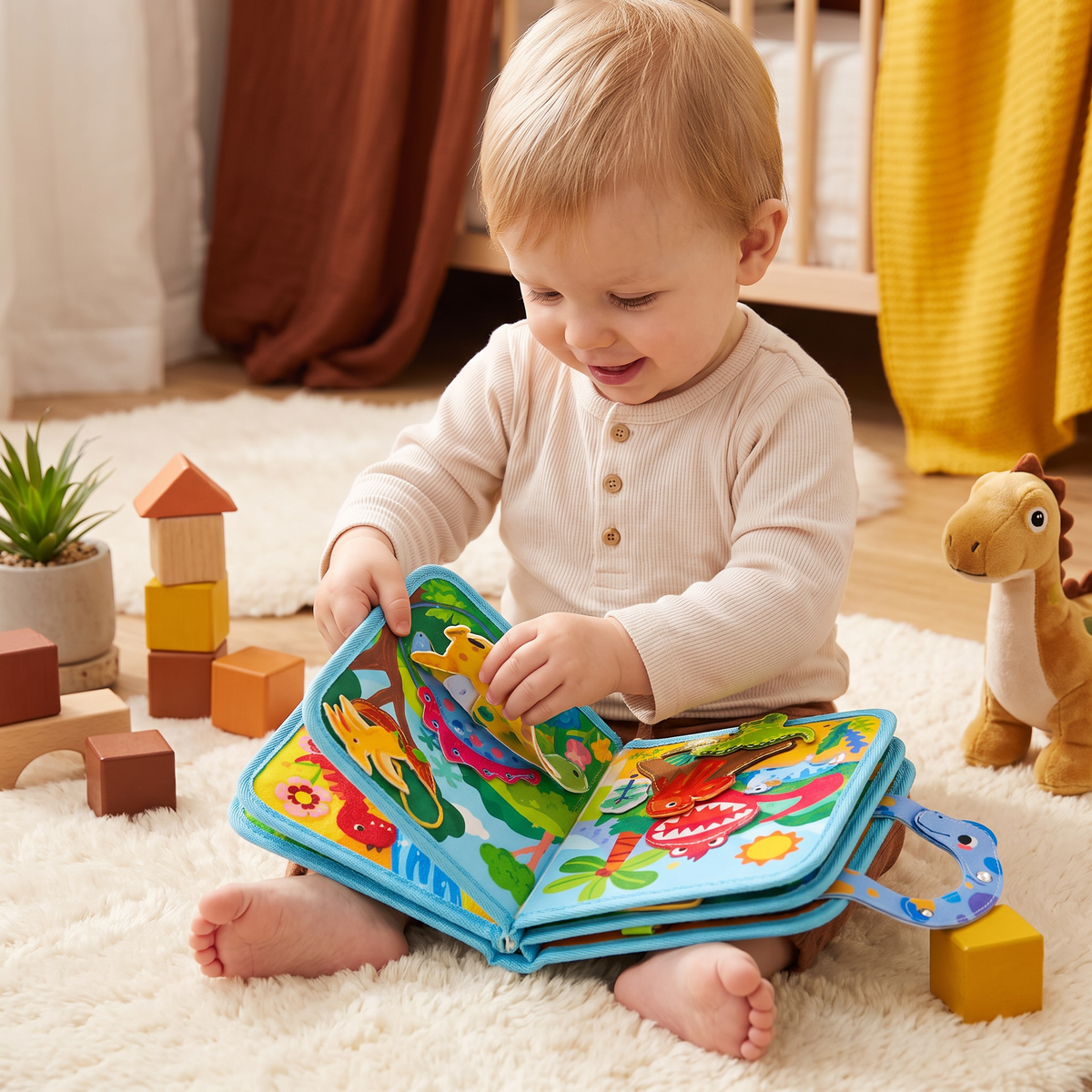 8-in-1 Montessori Dinosaur Busy Board Activity Book for Toddlers