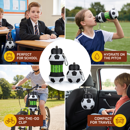 Foldable & Durable Silicone Football Water Bottle