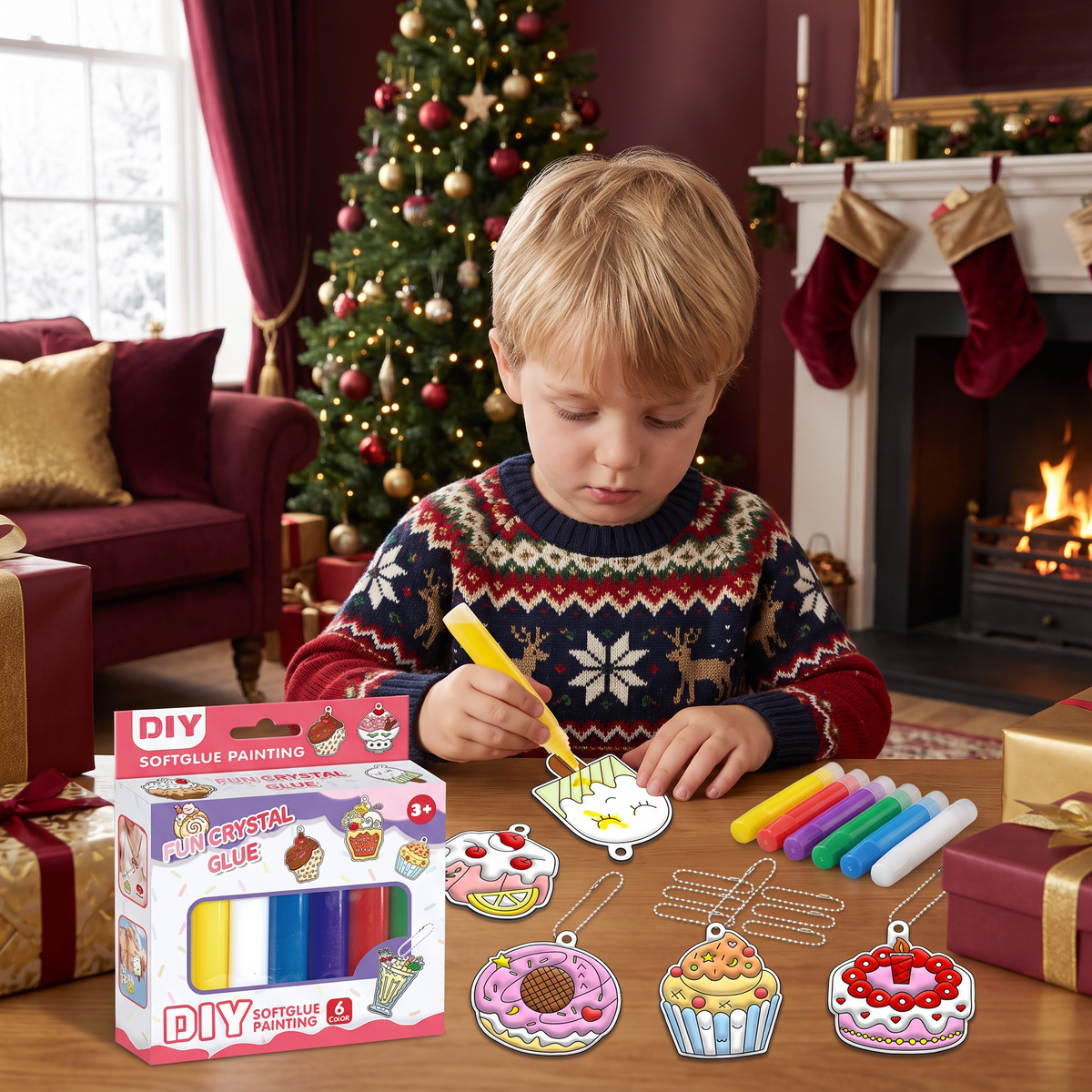 DIY Christmas No-Bake Glue Painting Ornament Craft Kit for Kids