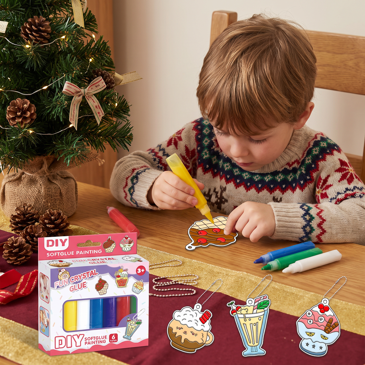 DIY Christmas No-Bake Glue Painting Ornament Craft Kit for Kids