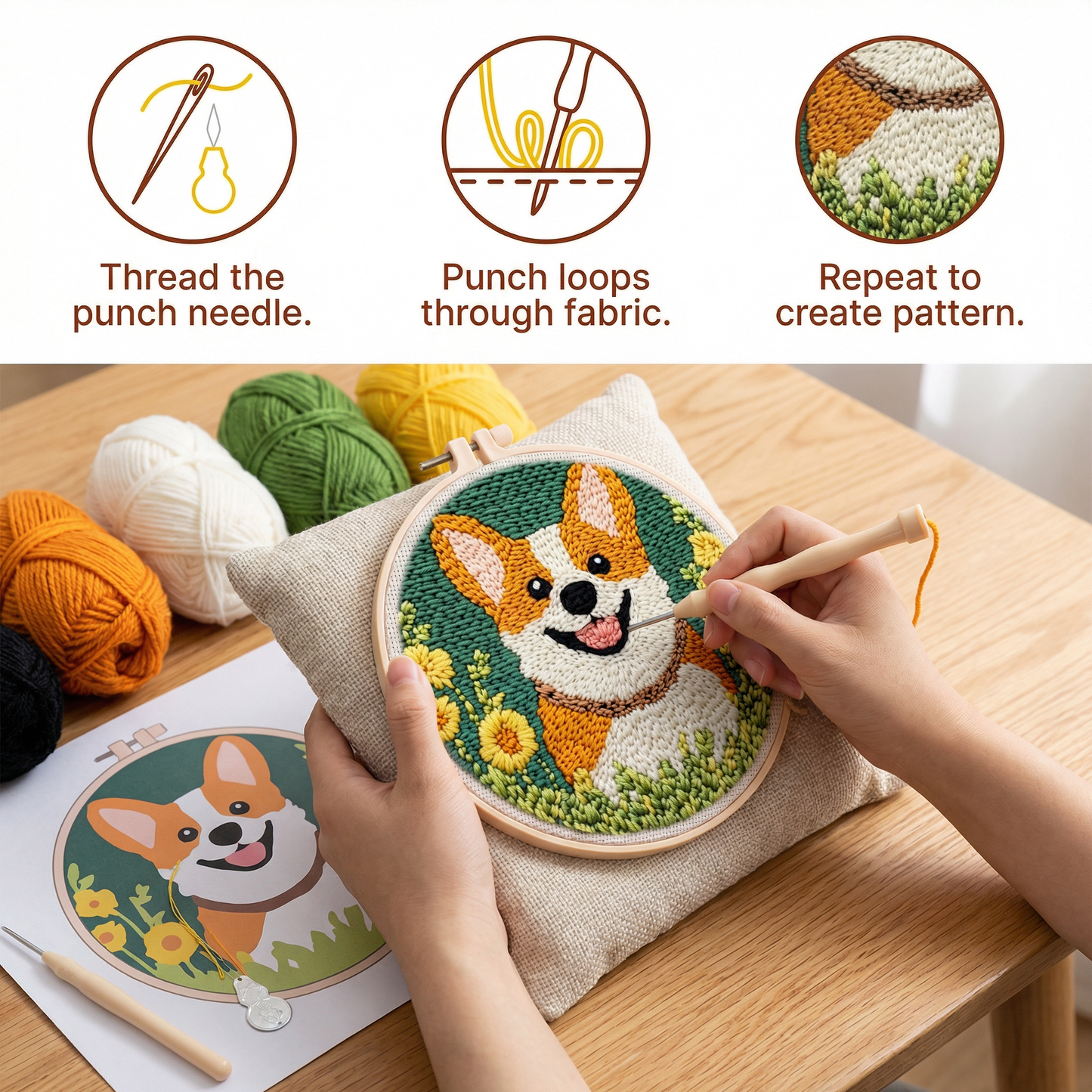 Punch Needle Embroidery Starter Kit – Beginner DIY Set with Beautiful Patterns