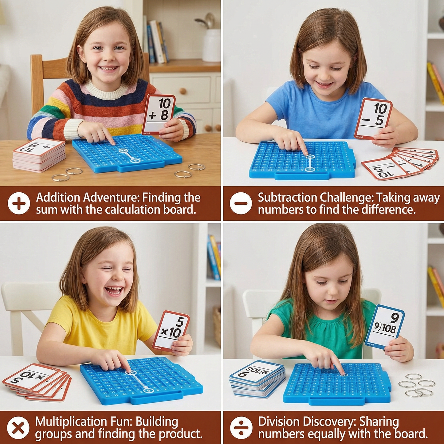 Math Learning Cards Set with Calculation Board – Addition, Subtraction, Multiplication & Division