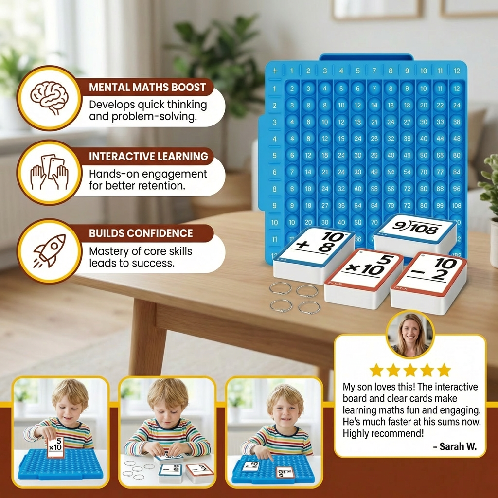 Math Learning Cards Set with Calculation Board – Addition, Subtraction, Multiplication & Division