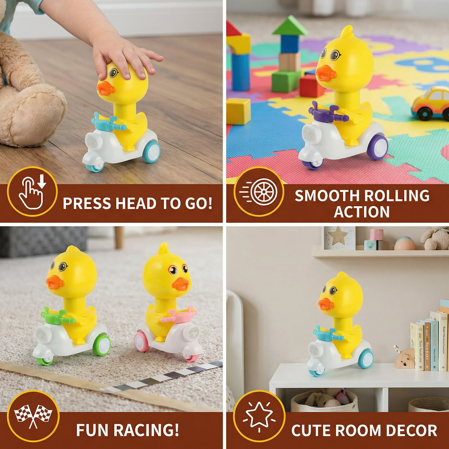 Yellow Duck Push & Go Toy – Fun Kids Scooter with Press-to-Drive Action