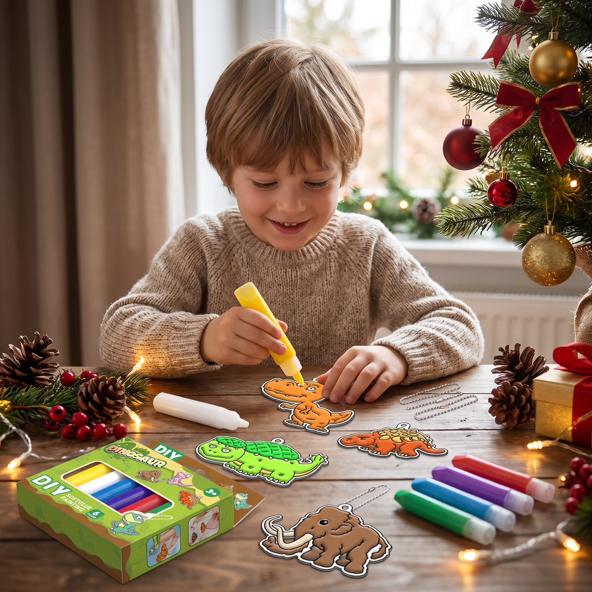 DIY Christmas No-Bake Glue Painting Ornament Craft Kit for Kids