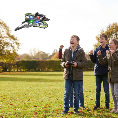 Durable Foam RC Fighter Jet Drone for Indoor & Outdoor Flying – 360° Flips & LED Lights