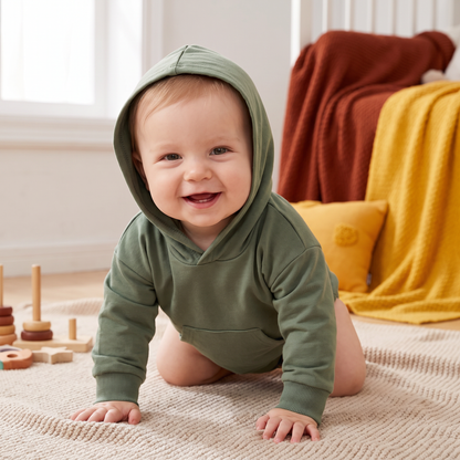 Hooded Baby Romper – Soft Long Sleeve Onesie with Front Pocket