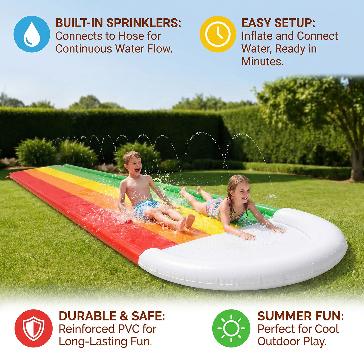 Rainbow Water Slide – Inflatable Outdoor Slide for Kids & Family