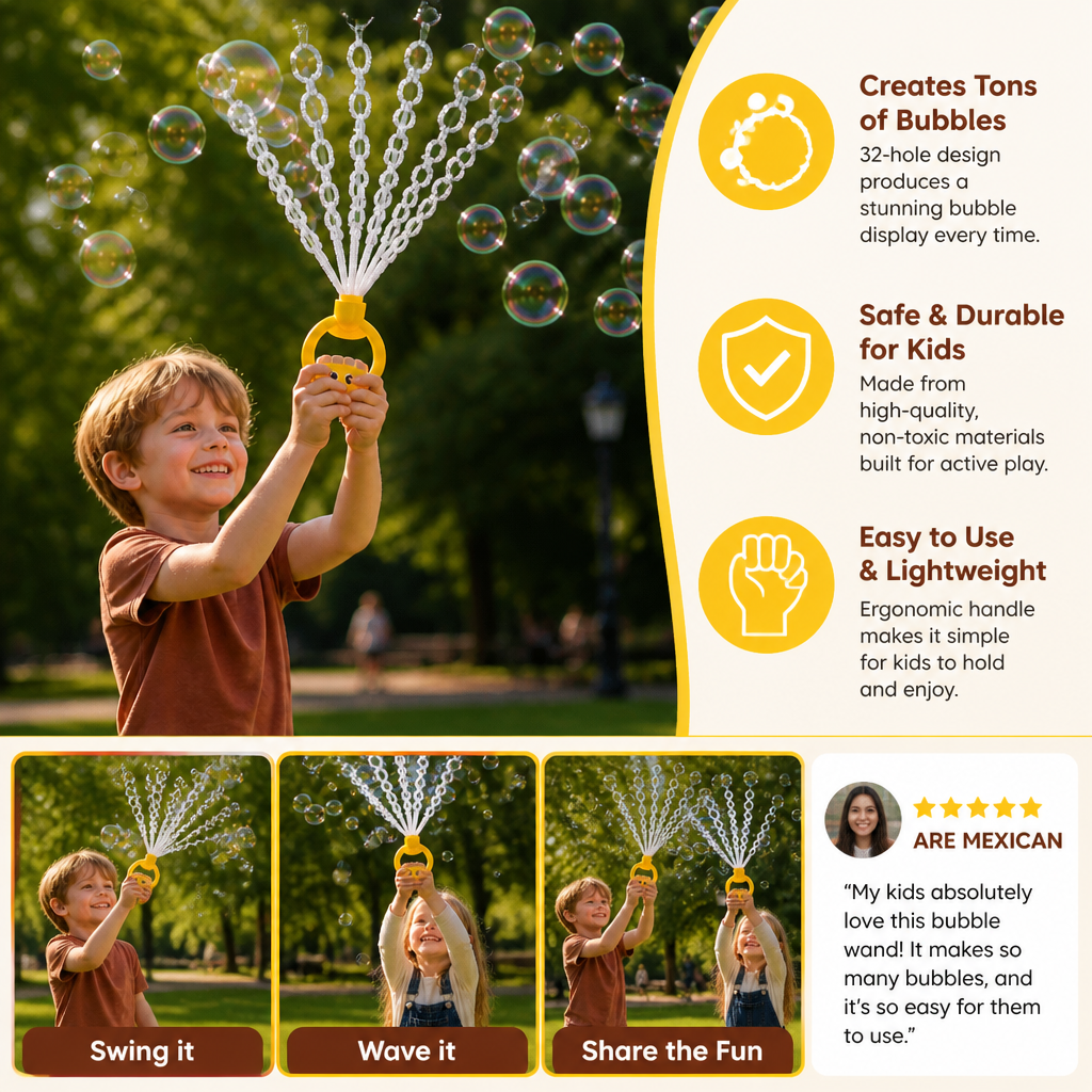 32-Hole Bubble Wand – Giant Bubble Maker for Kids