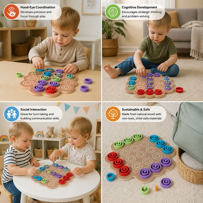 Early Educational 3-Level Wooden Tic-Tac-Toe Strategy Game