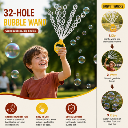 32-Hole Bubble Wand – Giant Bubble Maker for Kids