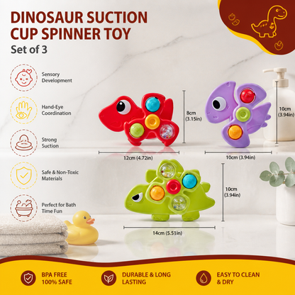 Dinosaur Suction Cup Spinner Toy for Babies & Toddlers Set of 3