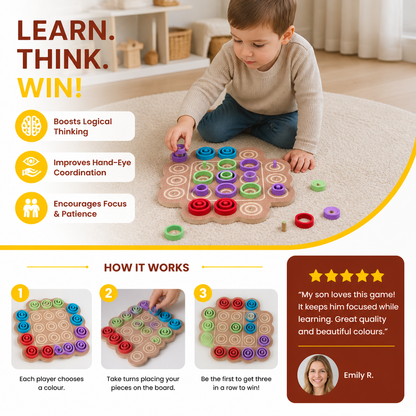 Early Educational 3-Level Wooden Tic-Tac-Toe Strategy Game