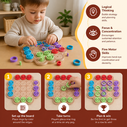 Early Educational 3-Level Wooden Tic-Tac-Toe Strategy Game