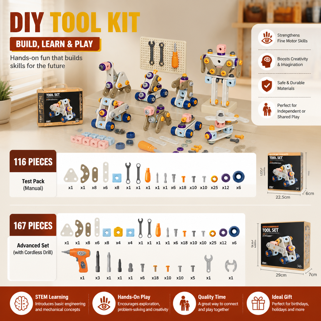 Kids’ DIY Tool Kit with Electric Drill – STEM Building Playset