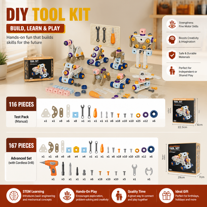 Kids’ DIY Tool Kit with Electric Drill – STEM Building Playset