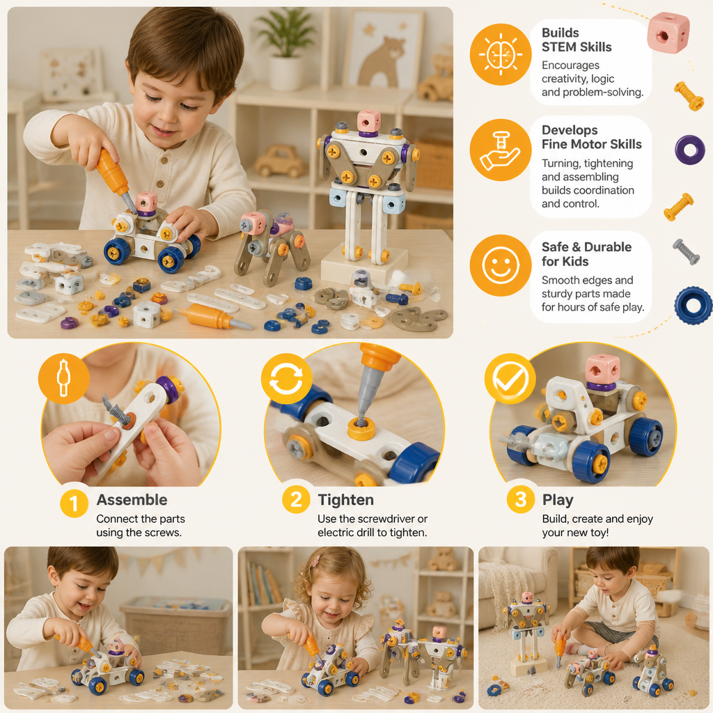 Kids’ DIY Tool Kit with Electric Drill – STEM Building Playset