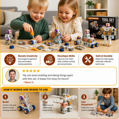 Kids’ DIY Tool Kit with Electric Drill – STEM Building Playset