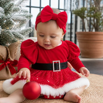Baby Girl’s My First Christmas Long-Sleeve Romper Dress