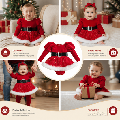 Baby Girl’s My First Christmas Long-Sleeve Romper Dress