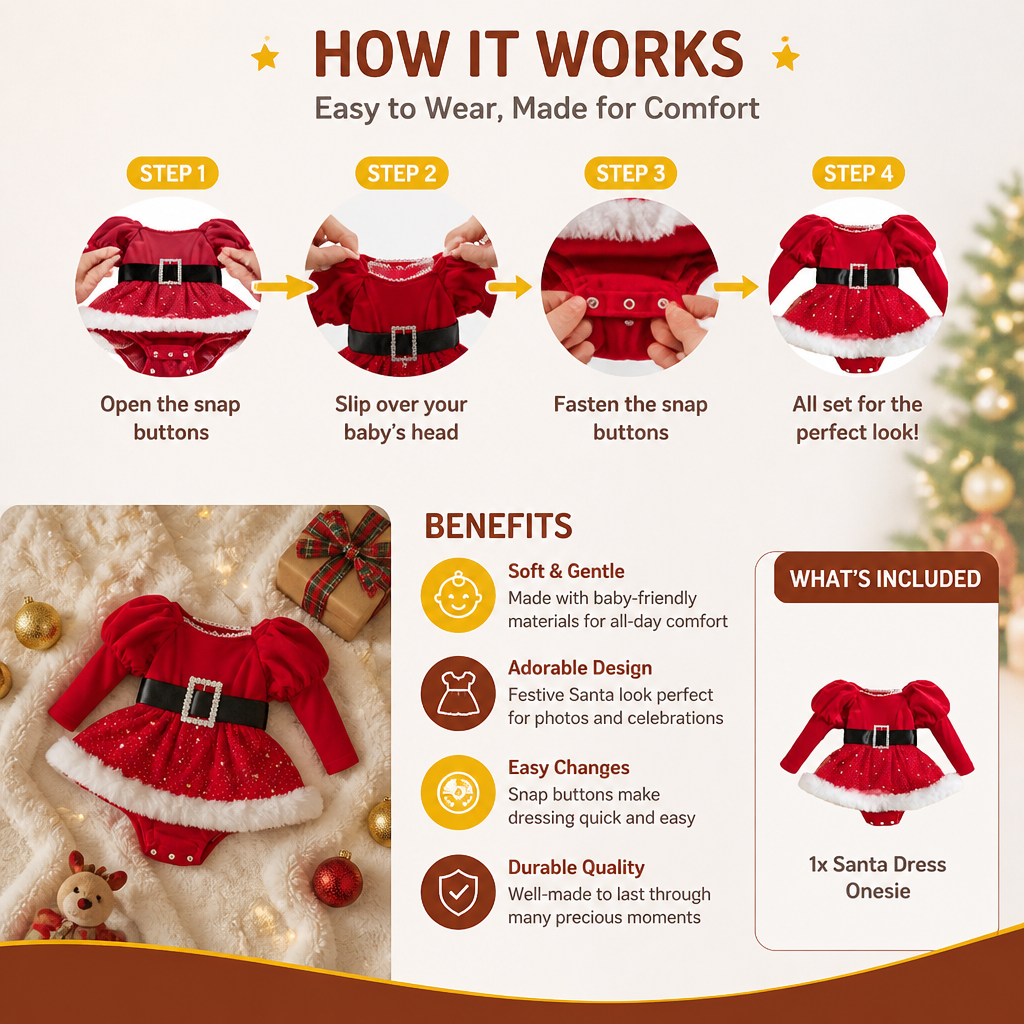 Baby Girl’s My First Christmas Long-Sleeve Romper Dress
