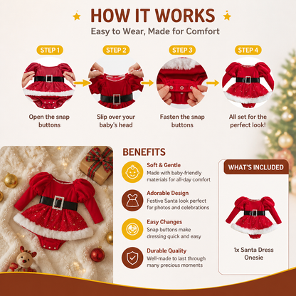 Baby Girl’s My First Christmas Long-Sleeve Romper Dress