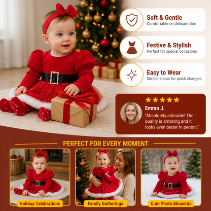 Baby Girl’s My First Christmas Long-Sleeve Romper Dress