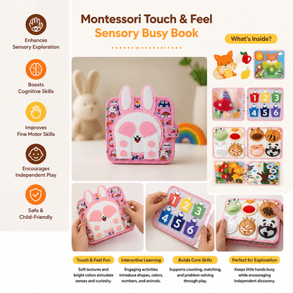 Montessori Touch & Feel Sensory Busy Book for Toddlers