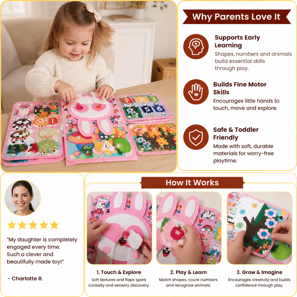 Montessori Touch & Feel Sensory Busy Book for Toddlers